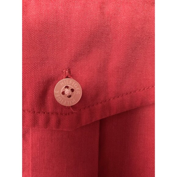 Tommy Hilfiger Men’s Red Short Sleeve Button Up Shirt Size L Cotton Casual Colla - Picture 7 of 10